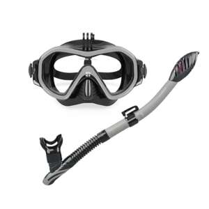 Sada na potápanie a šnorchlovanie Aloma AM105, maska a šnorchel s jedným širokým sklom, držiak GoPro, čierna - Potápačské súpravy