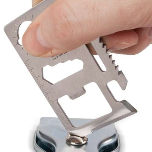 Multifunkciós rozsdamentes acél túlélő kártya, palack kupak kinyitása