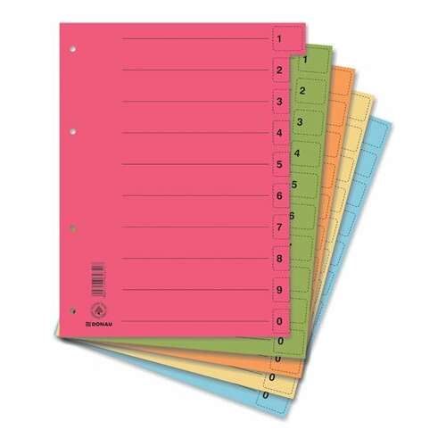DONAU A4 mikroperforované farebné registračné karty, 5 balení po 10 listov