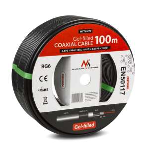 Cablu coaxial Maclean MCTV-477 100m cu gel, RG6, negru - Cabluri și accesorii