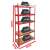 Diagramm, das die Abmessungen des roten Schwerlast-Metallregals mit 5 Böden, 180cm x 90cm x 40cm zeigt