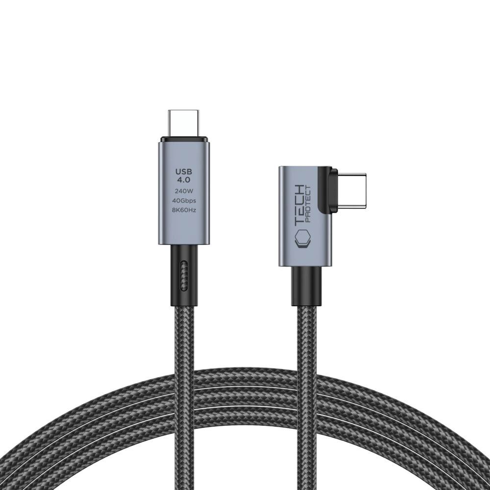Kabel Tech-Protect UltraBoost Max L USB-C 4.0 (prosty) / USB-C 4.0 (kątowy) PD 240W 8K 40Gbps 1.5m - szary