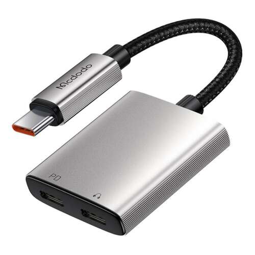 Mcdodo CA-5570 2 az 1-ben USB-C kettős USB-C audio adapter, ezüst, ferde nézet - Mcdodo