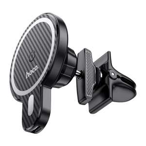 HOCO CA85 Mágneses autós telefontartó vezeték nélküli töltéssel, Fekete, Szénszálas mintázat - Hoco
