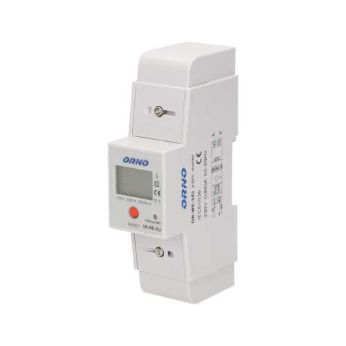 ORNO OR-WE-503 single-phase electricity meter, 80A, 230V, 1000 imp/kWh pulse frequency, RESET button, white