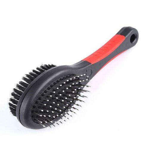 Two-sided pet brush for dogs and cats on a white background