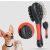Two-sided pet brush for dogs and cats with dog and cat in the background
