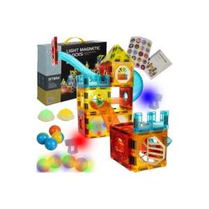 Set de blocuri magnetice cu elemente luminoase, 83 de piese, inclusiv bile colorate, tuburi și ferestre, jucărie STEM pentru copii - Joc de construcție magnetic