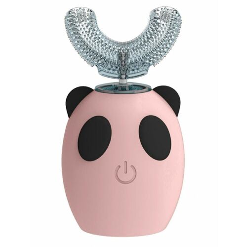Ružová elektrická zubná kefka v tvare U pre deti, dizajn panda