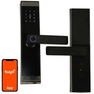 Smart door lock with fingerprint, keypad, and Bluetooth connectivity, controlled by Tuya app - Door