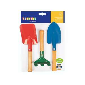 PlayBox of Sweden Kerti szerszám készlet gyerekeknek, 3 részes szett, piros lapát, kék lapát, zöld gereblye - Playbox