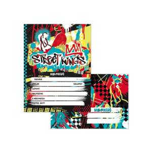 Set de invitații Street Kings cu plicuri, 10 bucăți, design graffiti și skateboard - Felicitări, invitații