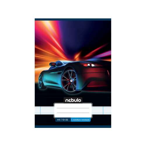 Nebulo A5-ös füzet 12-32 vonallal 3. osztályosoknak, vagány sportautós mintával