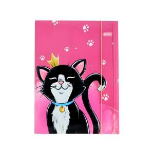 Spirit Cat Queen A4 mappa rózsaszín háttérrel, fekete macskával koronával és mancsnyomokkal - Irattartó mappa
