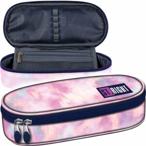 St.Right Pink Sky pasztell rózsaszín ovális tolltartó, nyitott és zárt nézet - Unipap