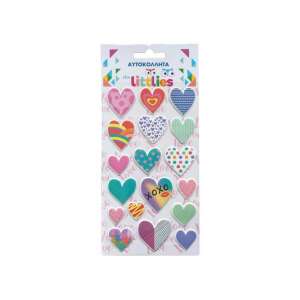 The Littlies 3D pufi szív matricák, 16 színes szív matrica egy lapon, tökéletes füzetek, laptopok és egyéb dolgok díszítéséhez - Luna