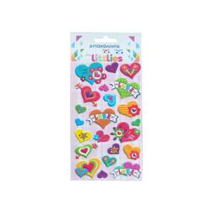 The Littlies: Ragyogó szív mintás 3D pufi matrica szett, 10x22cm-es íven - Luna