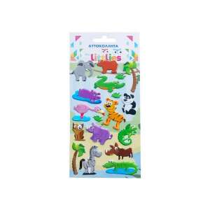 The Littlies dzsungel állatok 3D pufi matrica szett, 10x22cm-es ív, tartalmaz elefántot, orrszarvút, tigrist, vízilovat, flamingót, pandát, krokodilt, zebrát és még sok mást - Luna