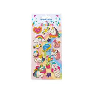 The Littlies: Unikornisos 3D pufi matrica szett 10x22cm-es íven matricák unikornisokkal, szivárványokkal, csillagokkal és más aranyos mintákkal - Luna
