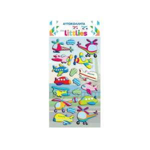 The Littlies 3D pufi matricák, repülőgép és helikopter minták, 10x22cm-es íven - Luna