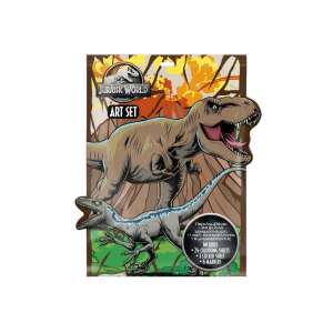 Jurassic World Art Set Malbuch mit Stickern und Markern, mit T-Rex und Velociraptor Dinosauriern - Kinderheft mit Stickern