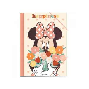 Luna Minnie egér A4-es mappa gumis záródással, Minnie egérrel, aki virágcsokrot tart a kezében, és a 'happiness' felirattal, tökéletes iskolai kellékekhez - Irattartó mappa