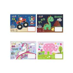 The Littlies vázlatfüzet, 40 oldal, 17x24cm, 4 különböző mintával, nagy teherautóval, dinoszaurusszal, egyszarvúval és elefánttal - Luna