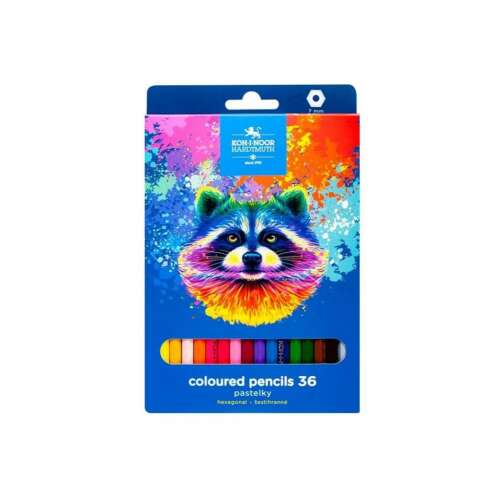 Creioane colorate Koh-I-Noor Hardtmuth set de 36, hexagonale, pastel, cu design de raton