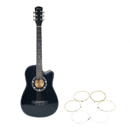 IdeallStore® acoustic guitar with strings, black, 95cm