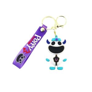 Ключодържател Poppy Playtime Smiling Critters Крава - 10 см гумиран пластмасов ключодържател с лилава каишка - Ключодържател