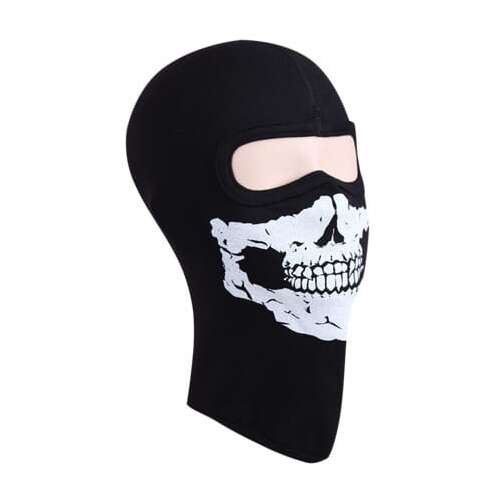 Balaclava neagră cu craniu și găuri pentru ochi, IdeallStore® balaclava unisex, Adventure Skull, bumbac, mărime universală, imprimeu craniu, negru