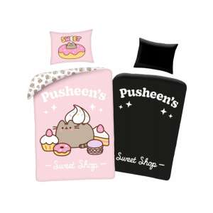 Pusheen's Sweet Shop sötétben világító ágynemű szett, rózsaszín és fekete, Pusheen macskával és édességekkel - Pusheen