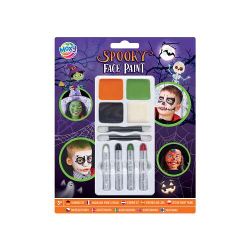 Moxy Spooky Halloween arcfesték készlet, festékekkel, applikátorokkal és példa sminkekkel