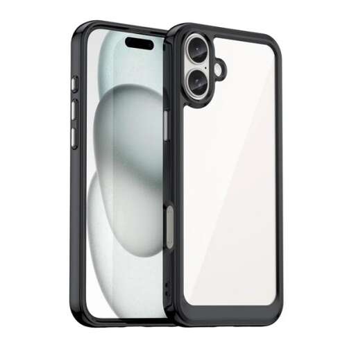 Fekete szilikon telefontok Apple iPhone 16 Plus-hoz, ütésálló, átlátszó hátlappal - Telefontok
