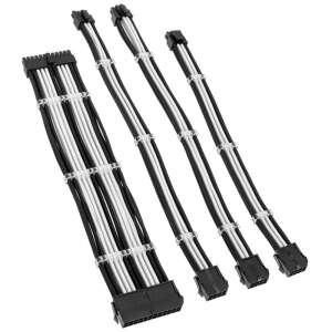 Zestaw przedłużaczy kabli do zasilacza modułowego Kolink Core Standard, czarne i białe plecione kable, złącza 20+4 pin, 4+4 pin, 6+2 pin - Kolink