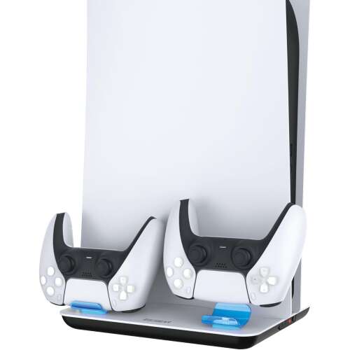 EgoGear Premium PS5 Controller Ladestation und Dock mit PS5 Konsole und zwei DualSense Controllern