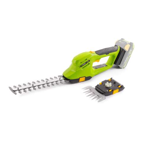Fieldmann FZN 70101-0 cordless hedge trimmer with two blades, one for trimming and one for edging