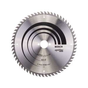 Disc de ferăstrău circular Bosch Optiline Wood pentru lemn, diametru 250mm, 60 dinți - Bosch Accesorii pentru fierăstrău electric