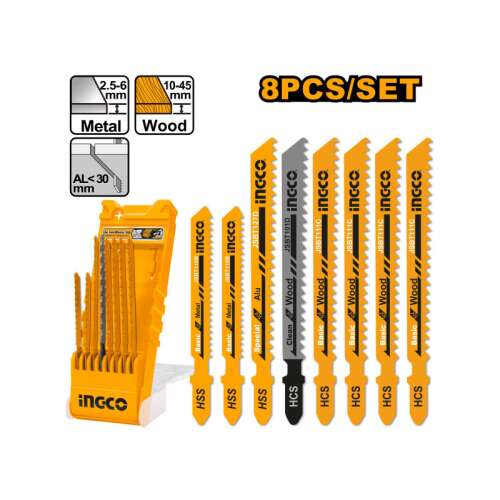 INGCO 8 darabos fűrészlap készlet, tartalmaz fűrészlapokat fához, fémhez és alumíniumhoz