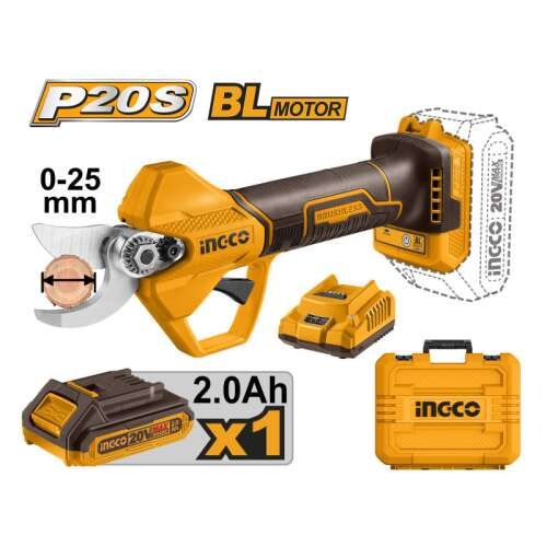 INGCO P20S 20V akkumulátoros metszőolló 2,0 Ah akkumulátorral és töltővel