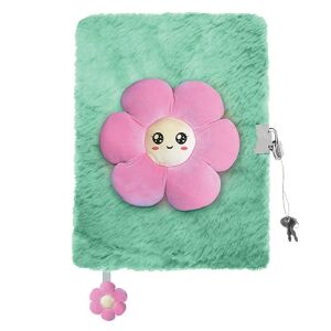 Majewski Plüss napló 3D Virág mintával A5, Szőrmés napló zárral és kulccsal - St. Majewski