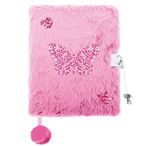 Majewski Plüss Napló A5 3D Flitter Pillangó mintával, zárral