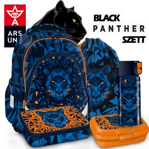Ars Una Black Panther 5 részes iskolatáska szett fiúknak, beleértve hátizsákot, tornazsákot, tolltartót, kulacsot és uzsonnás dobozt - Ars Una