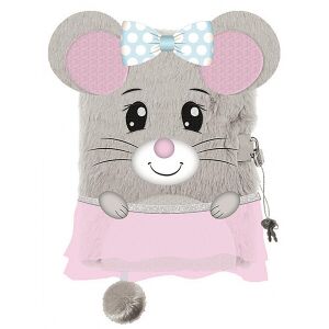 Majewski Plüss Napló A5 - Egérke mintával, szőrmés napló zárral és kulccsal - St. Majewski