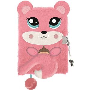 Rózsaszín plüss mókusos napló A5 méretben, zárral és kulccsal - St. Majewski