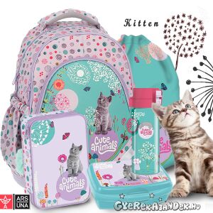 Ars Una Kitten 5 részes iskolatáska szett hátizsákkal, tornazsákkal, tolltartóval, kulaccsal és uzsonnás dobozzal - Ars Una