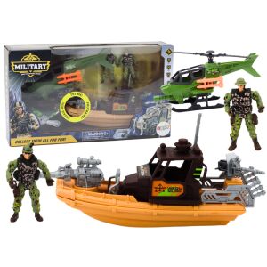 Katona Játék Szett - Harci Csónak, Helikopter, Katonák 147113444 - Lean Toys