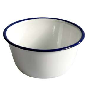 White enamel pudding bowl with blue rim, 15 x 8 cm, Rosberg R54524B15 - Bowl
