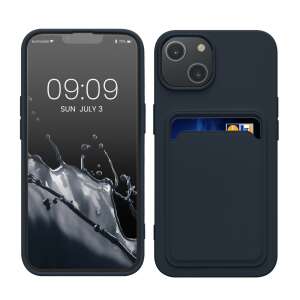Калъф Kwmobile от силикон за Apple iPhone 14 с държач за карти, Син - Технически статии и електроника