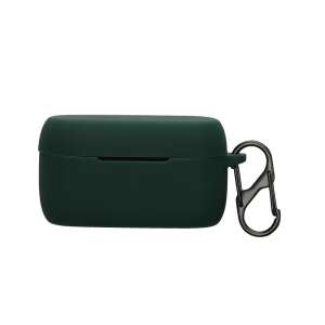 KWmobile Jabra Elite 4 Earbuds Case, Dark Green Silicone Protective Cover with Carabiner - Headset Accessory